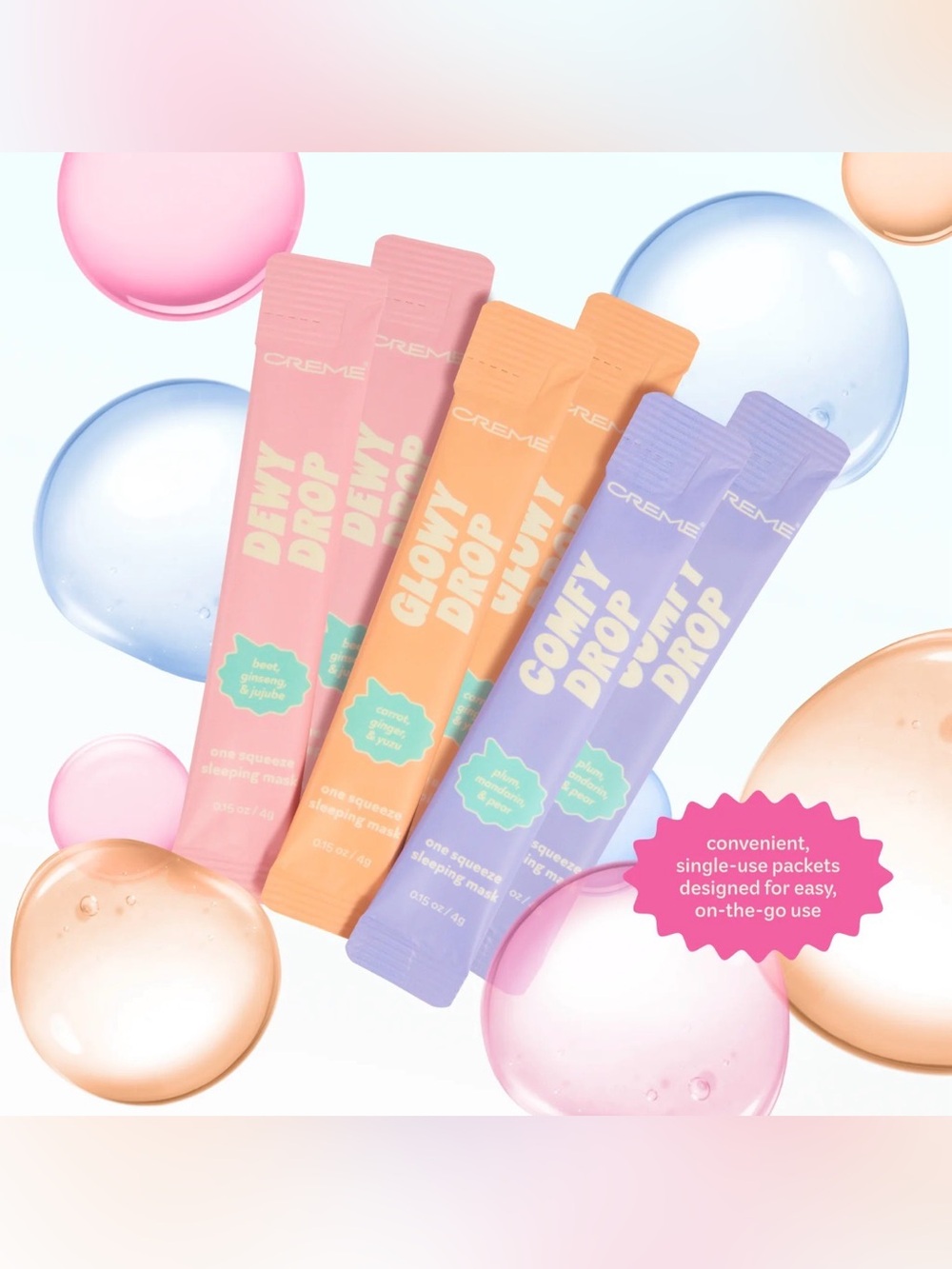 The Crème Shop Deey Drop, Glowy Drop & Comfy Drop Sleeping Mask Trio 6 packets